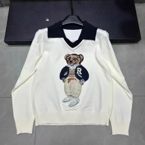 High Quality Korean Knitted Sweater Women Design Bear Cartoon Embroidery Long Sleeve Pullover Tops Jumper Autumn