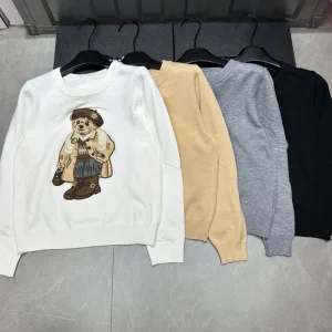 High Street Light Luxury French Bear Embroidered Knitted Sweater For Women Autumn New Fashion Korean Casual Loose Pullover Tops