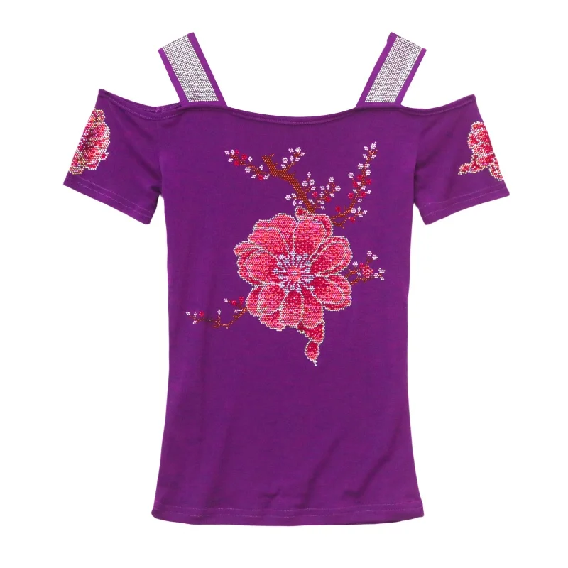 Summer New Fashion Hot Diamonds T-Shirt Women Sexy Off The Shoulder Streetwear Tees Female Slim Flower Tops Blouse - Image 6