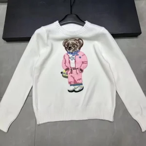 High Quality New Arrival European Elegant Bear Design Ladies Knit Sweater Pullover Knitted Tops Knitwear Women's Clothes Jumper